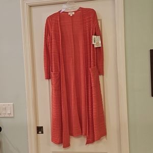 LulaRoe Sarah coral, long ribbed cardigan, XS